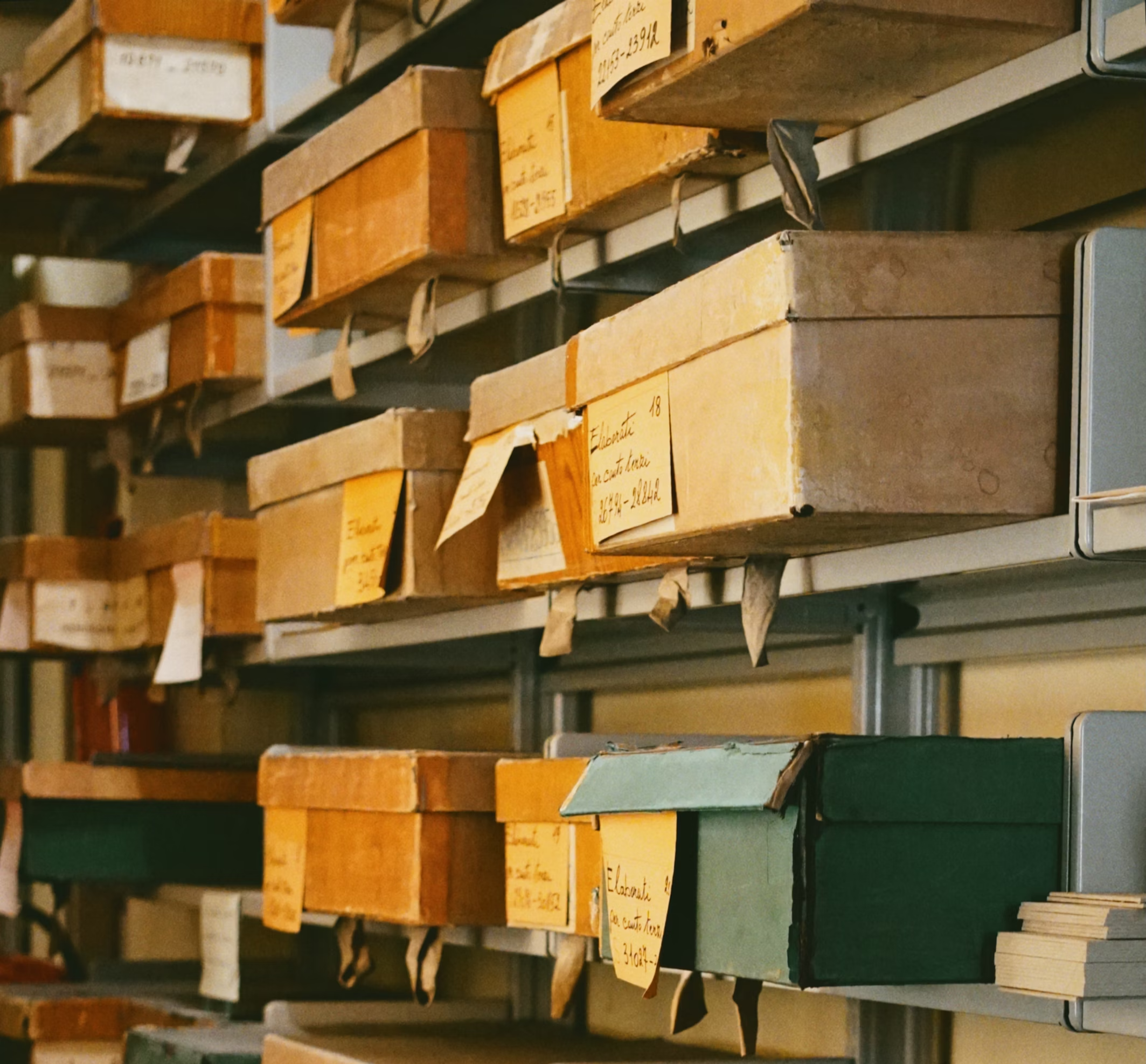 Archival boxes to represent the methodological themes explored in this journal article by Professor Sarah Mills