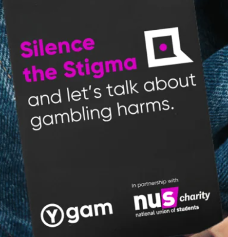 Campaign logo by YGAM, GAMSTOP and NUS charity on student gambling, representing launch event where Professor Sarah Mills was invited panellist